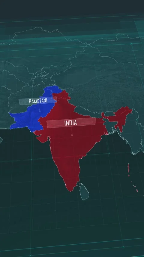 Vertical portrait, zoom in to the map of India and Pakistan. Stock Footage 320863356