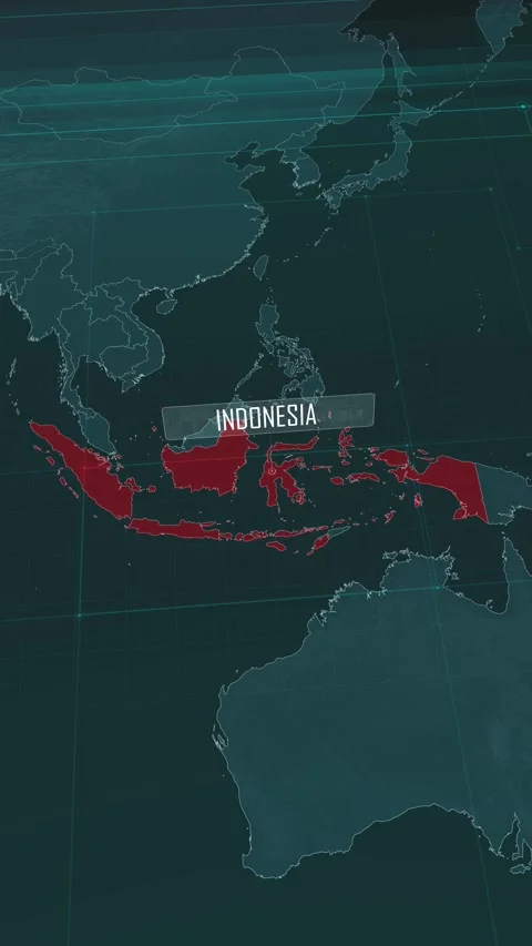 Vertical portrait, zoom in to the map of Indonesia, with text and textless Stock Footage 320863019