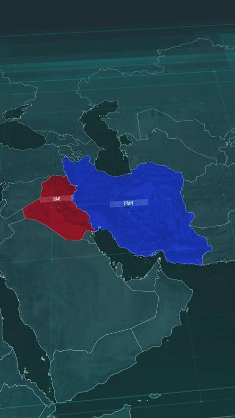 Vertical portrait, zoom in to the map of Iraq and Iran. Stock Footage 320863589