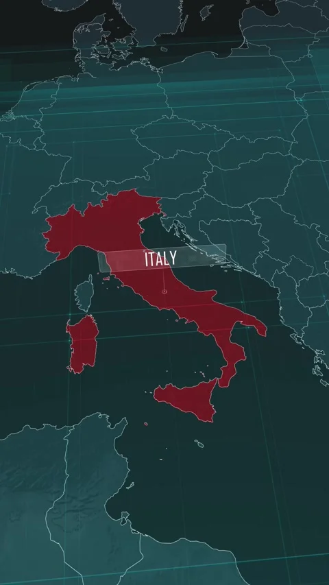 Vertical portrait, zoom in to the map of Italy, with text and textless Stock Footage 320824992