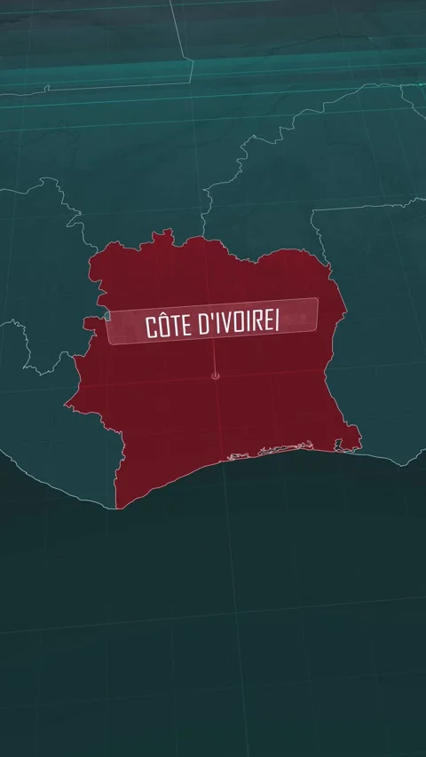 Vertical portrait, zoom in to the map of Ivory Coast, with text and textless Stock Footage 320825907