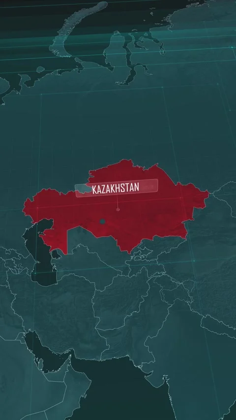 Vertical portrait, zoom in to the map of Kazakhstan, with text and textless Stock Footage 320863637