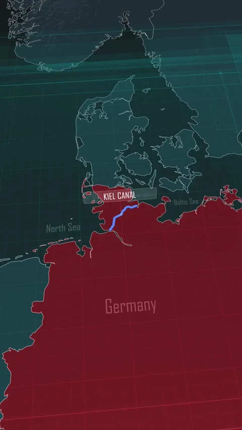 Vertical portrait, zoom in to the map of Kiel Canal in Germany. Stock Footage 320862434