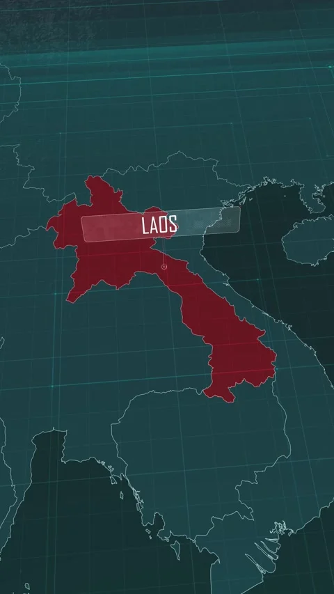 Vertical portrait, zoom in to the map of Laos, with text and textless Video stock 320861356