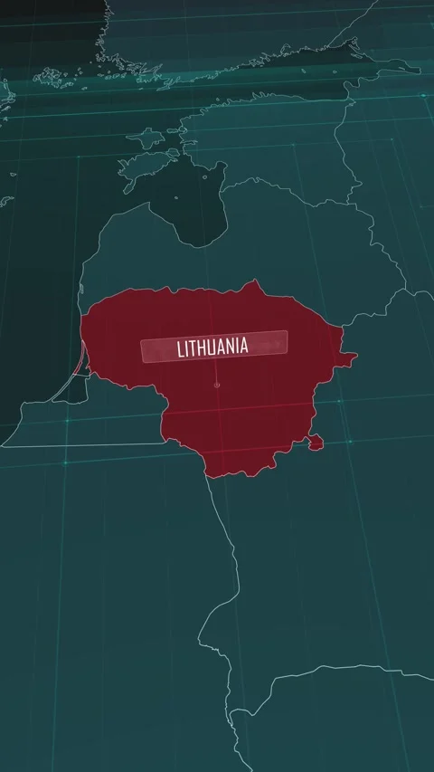 Vertical portrait, zoom in to the map of Lithuania, with text and textless Video stock 320824595