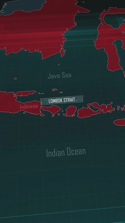 Vertical portrait, zoom in to the map of Lombok Strait with text, textless Stock Footage 320861408