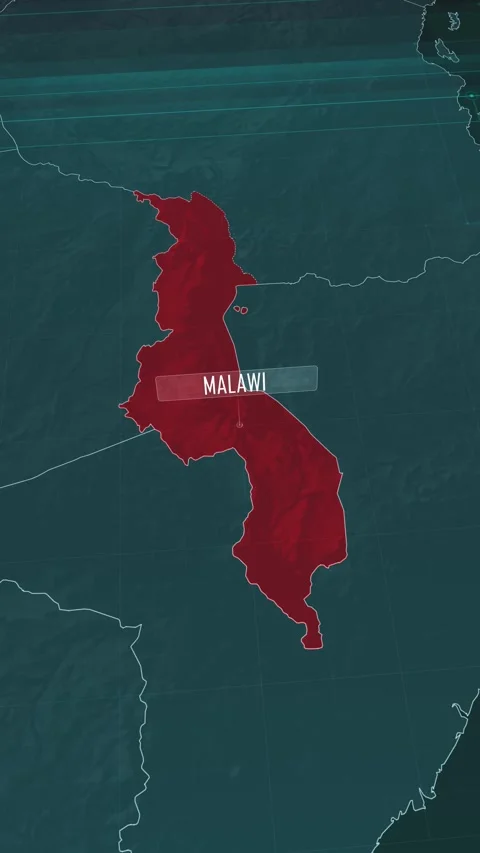 Vertical portrait, zoom in to the map of Malawi, with text and textless Stock Footage 320862093