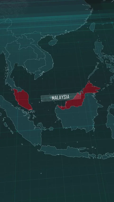 Vertical portrait, zoom in to the map of Malaysia, with text and textless Stock Footage 320862196