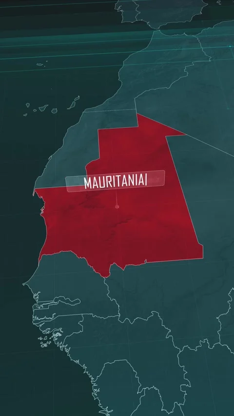 Vertical portrait, zoom in to the map of Mauritania, with text and textless Stock Footage 320825329