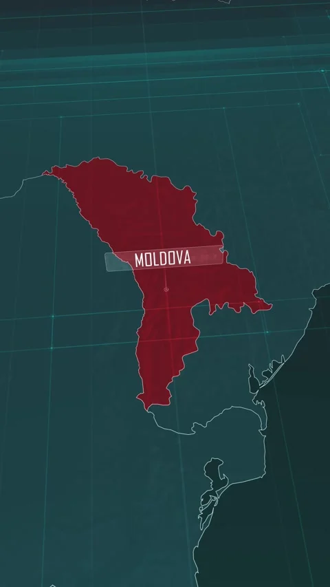 Vertical portrait, zoom in to the map of Moldova, with text and textless Stock Footage 320824738