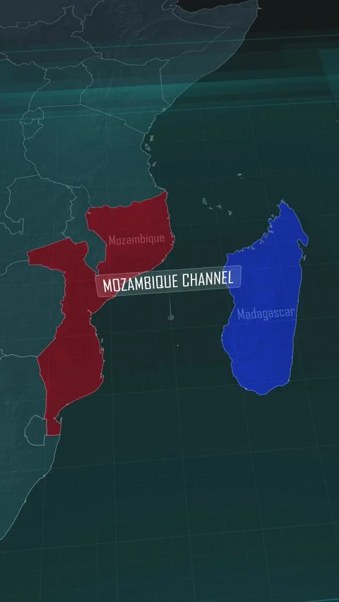 Vertical portrait, zoom in to the map of Mozambique Channel with text, textless Stock Footage 320862877
