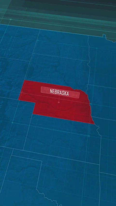 Vertical portrait, zoom in to the map of Nebraska state, with text and textless Stock Footage 320819065