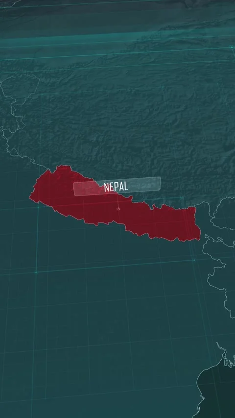 Vertical portrait, zoom in to the map of Nepal, with text and textless Stock Footage 320862843