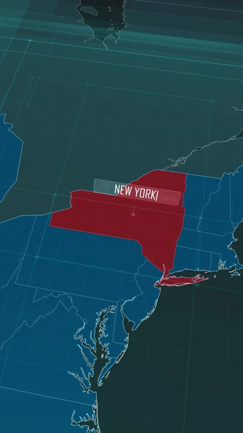 Vertical portrait, zoom in to the map of New York state, with text and textless Stock Footage 320818570