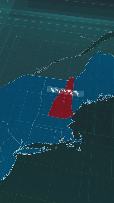 Vertical portrait, zoom in to the map of New Hampshire state Stock Footage 320818690