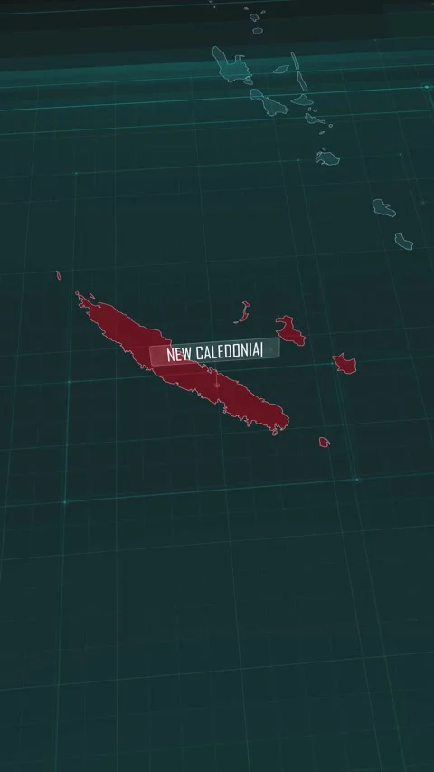 Vertical portrait, zoom in to the map of New Caledonia, with text and textless Stock Footage 320825700