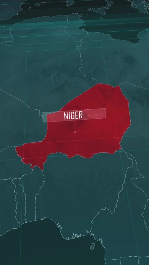 Vertical portrait, zoom in to the map of Niger, with text and textless Stock Footage 320825517