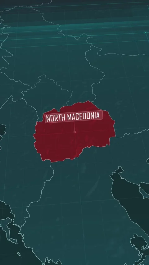 Vertical portrait, zoom in to the map of North Macedonia, with text and textless Stock Footage 320825965