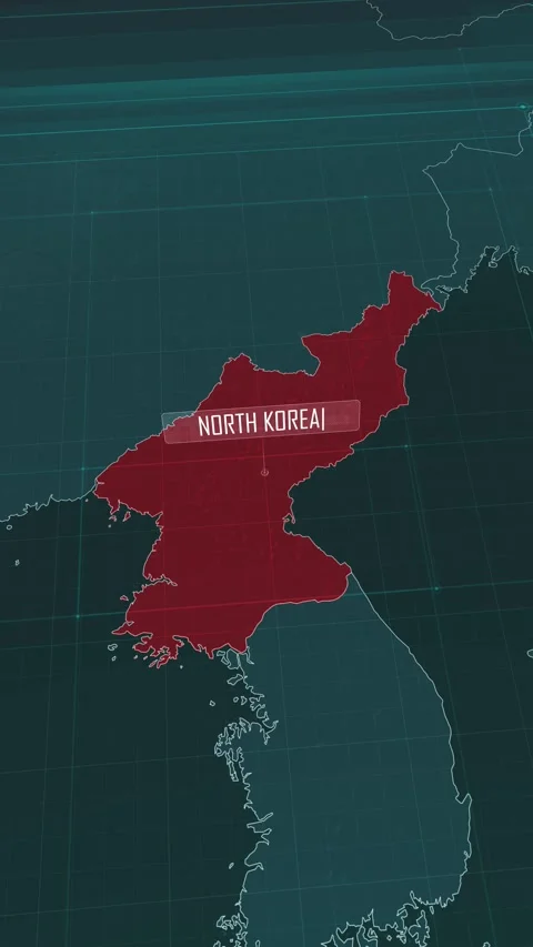 Vertical portrait, zoom in to the map of North Korea, with text and textless Stock Footage 320861864