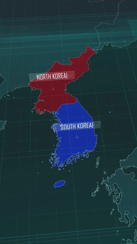 Vertical portrait, zoom in to the map of North and South Korea. Stock Footage 320862391