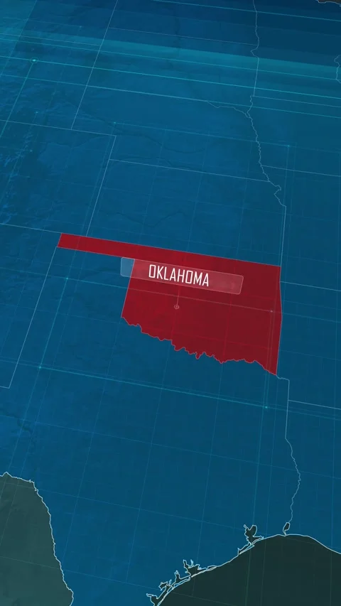 Vertical portrait, zoom in to the map of Oklahoma state, with text and textless Video stock 320818884