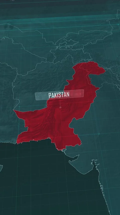 Vertical portrait, zoom in to the map of Pakistan, with text and textless Stock Footage 320863145