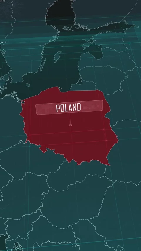 Vertical portrait, zoom in to the map of Poland, with text and textless Stock Footage 320824776