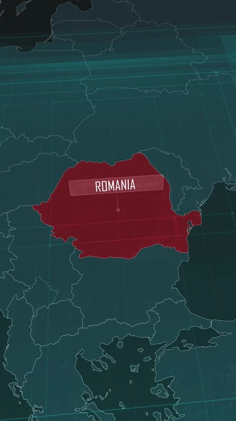 Vertical portrait, zoom in to the map of Romania, with text and textless Stock Footage 320824948