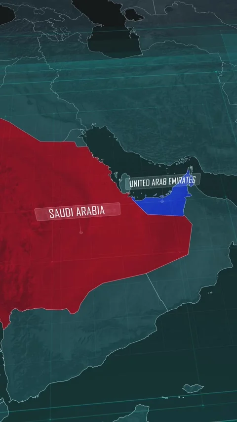 Vertical portrait, zoom in to the map of Saudi Arabia and UAE. Stock Footage 320863187