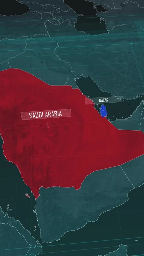 Vertical portrait, zoom in to the map of Saudi Arabia and Qatar. Stock Footage 320863326