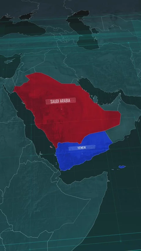 Vertical portrait, zoom in to the map of Saudi Arabia and Yemen Stock Footage 320863670