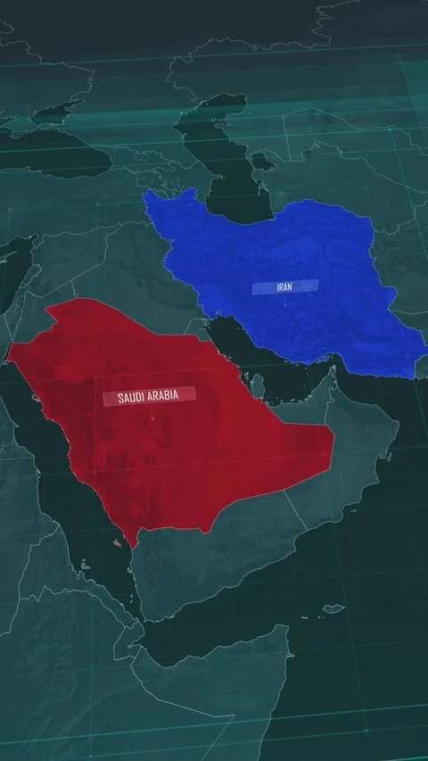 Vertical portrait, zoom in to the map of Saudi Arabia and Iran. Stock Footage 320863726