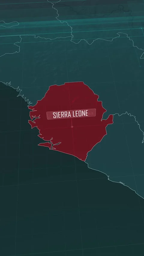 Vertical portrait, zoom in to the map of Sierra Leone, with text and textless Stock Footage 320824295