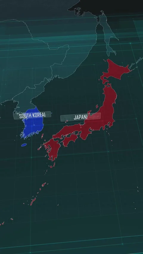 Vertical portrait, zoom in to the map of South Korea and Japan. Stock Footage 320862542