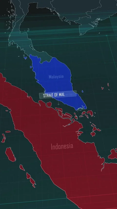 Vertical portrait, zoom in to the map of Strait of Malacca with text, textless Video stock 320862307
