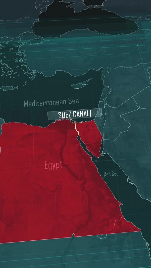 Vertical portrait, zoom in to the map of Suez Canal with text, textless Stock Footage 320863165