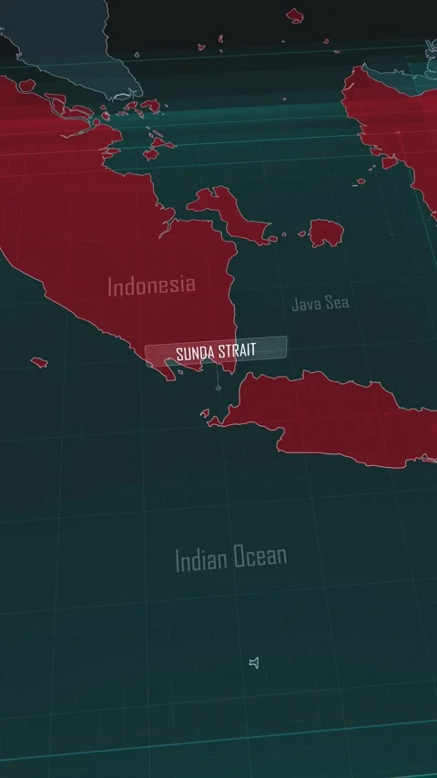 Vertical portrait, zoom in to the map of Sunda Strait with text, textless Stock Footage 320861598