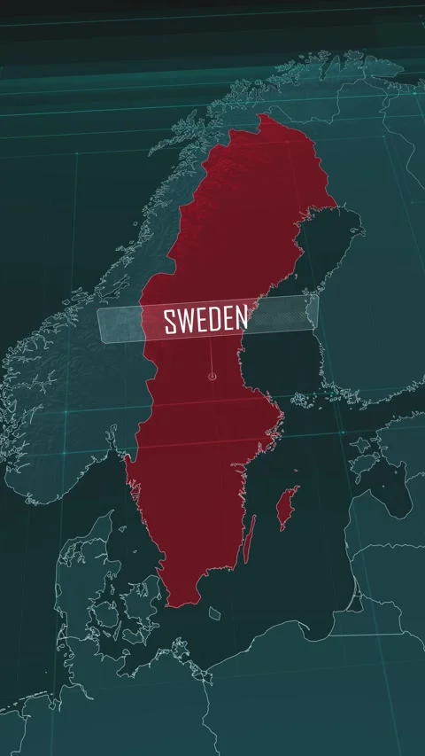 Vertical portrait, zoom in to the map of Sweden, with text and textless Stock Footage 320825435
