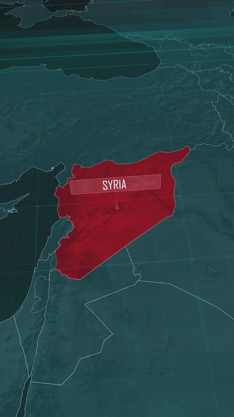 Vertical portrait, zoom in to the map of Syria, with text and textless Stock Footage 320862937