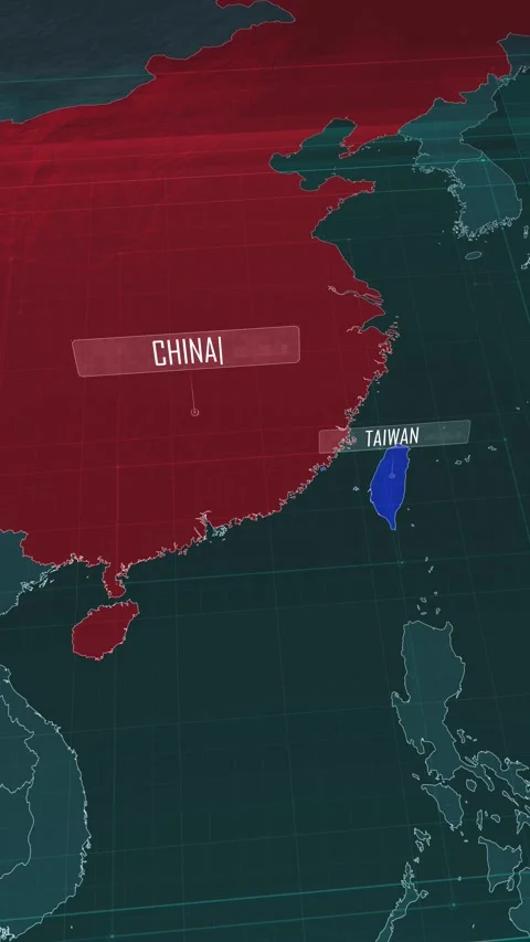 Vertical portrait, zoom in to the map of Taiwan and China. Video stock 320862812
