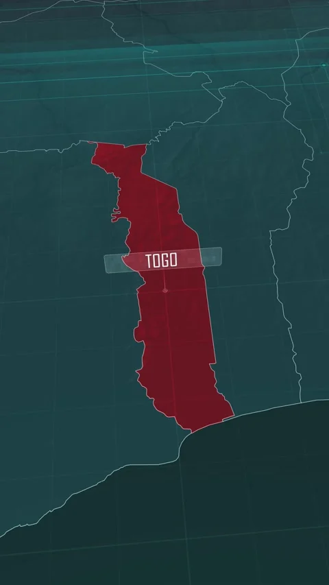 Vertical portrait, zoom in to the map of Togo, with text and textless Stock Footage 320824267
