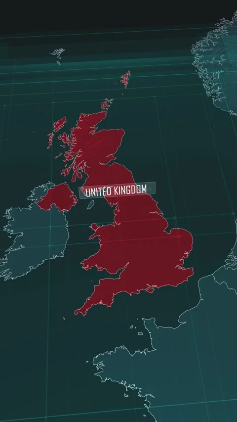Vertical portrait, zoom in to the map of United Kingdom, with text and textless Video stock 320824937