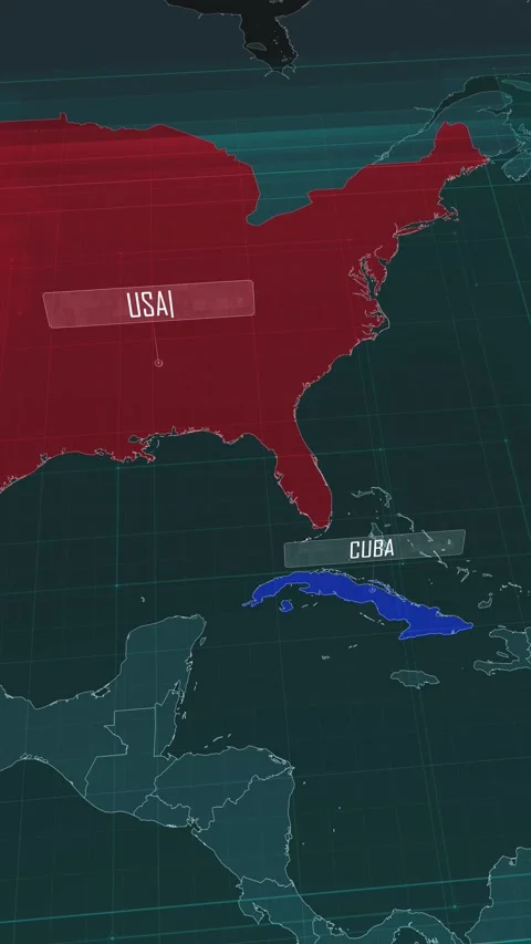 Vertical portrait, zoom in to the map of United States of America and Cuba Stock Footage 320862336