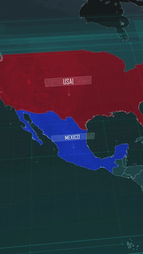 Vertical portrait, zoom in to the map of United States of America and Mexico Video stock 320863057