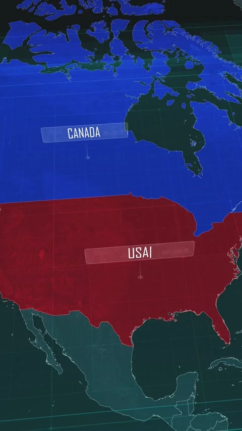 Vertical portrait, zoom in to the map of United States of America and Canada Stock Footage 320863705