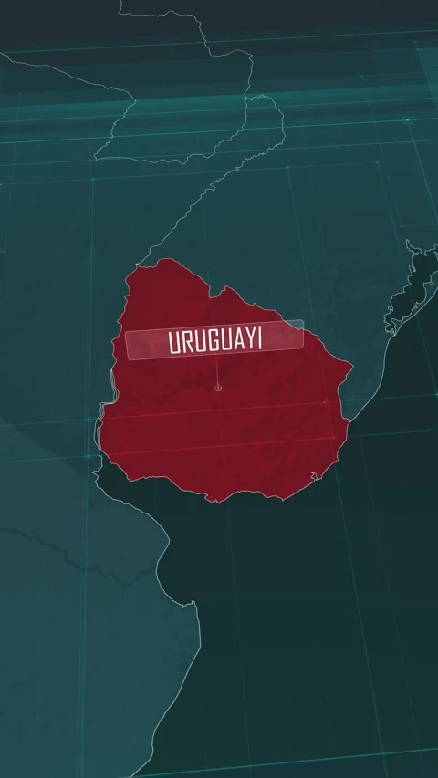 Vertical portrait, zoom in to the map of Uruguay, with text and textless Stock Footage 320824834