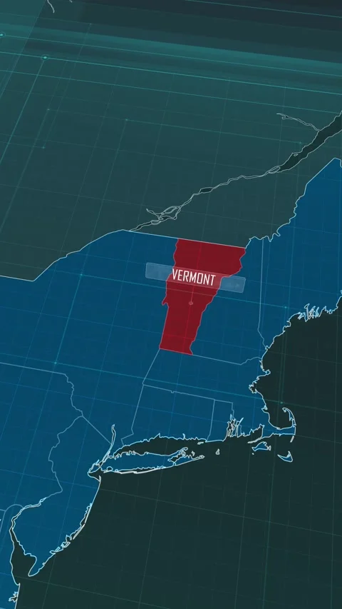 Vertical portrait, zoom in to the map of Vermont state, with text and textless Stock Footage 320818652