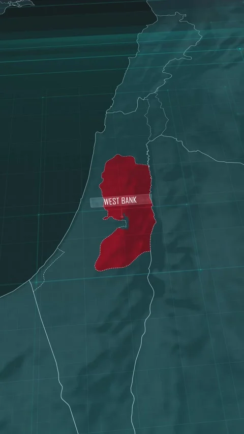 Vertical portrait, zoom in to the map of West Bank, with text and textless Video stock 320862369