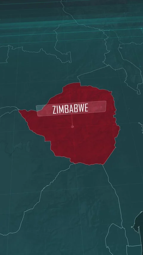 Vertical portrait, zoom in to the map of Zimbabwe, with text and textless Video stock 320825277