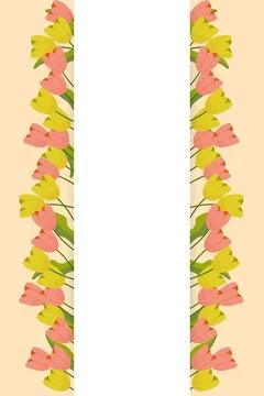 Vertical postcard with tulips on the background,  cope space. for postcard .. Stock Illustration